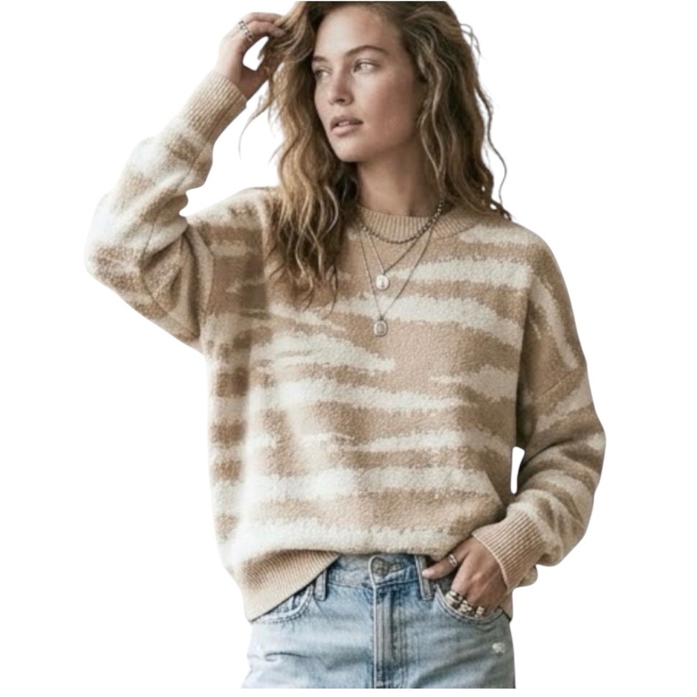 NEW RAILS Virgo Camel Animal Stripe Sweater Size Large NWT